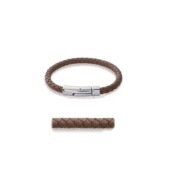 Bracelet homme en cuir brun tressé rond-1