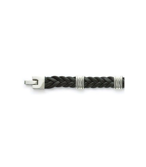 Bracelet homme en cuir noir tressé-1