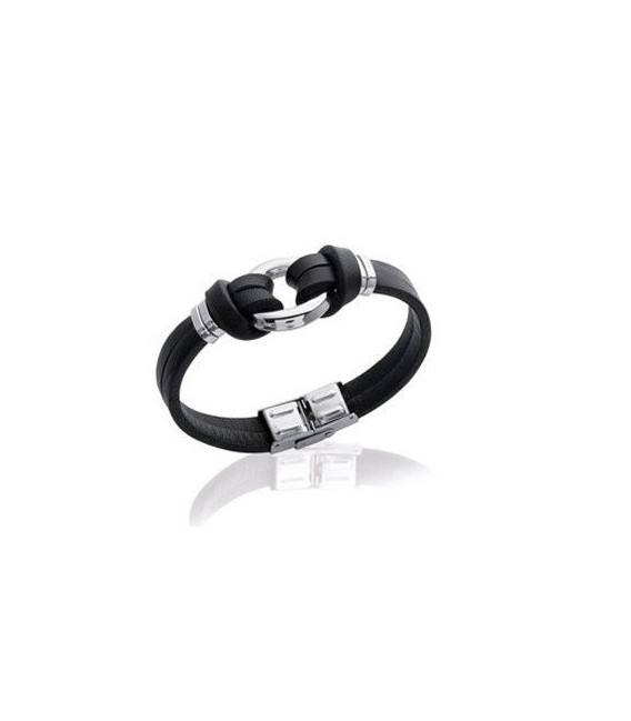 Bracelet en cuir noir et acier design très mode-1