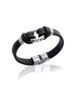 Bracelet en cuir noir et acier design très mode