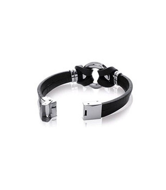 Bracelet en cuir noir et acier design très mode-2