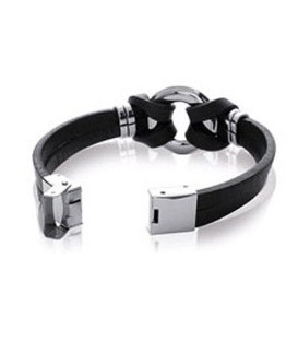 Bracelet en cuir noir et acier design très mode-2