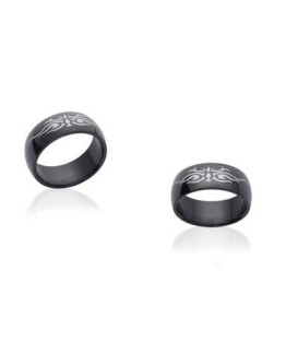 Bague homme acier ruthénium noir bombée tribal-1