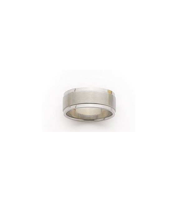 Bague homme acier plate style alliance aspect mat et brillant-1