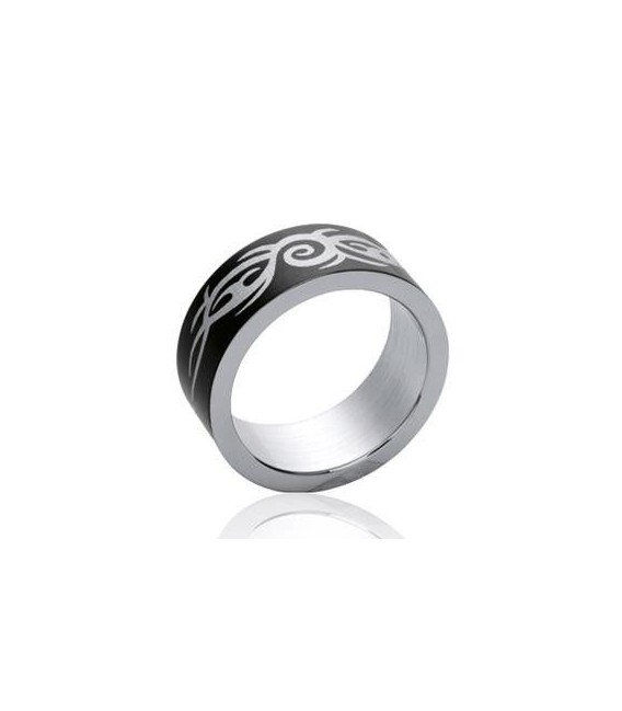 Bague homme acier alliance ruthénium noir anneau tribal-2