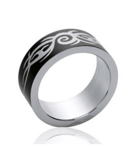 Bague homme acier alliance ruthénium noir anneau tribal