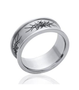 Bague large anneau alliance homme acier tribal