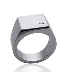 Grosse chevalière acier homme miroir petit zirconium