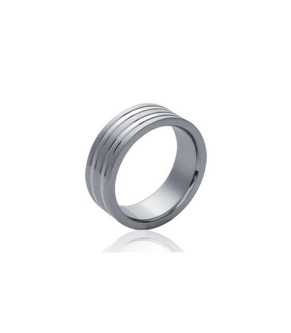 Bague acier style alliance striée-2