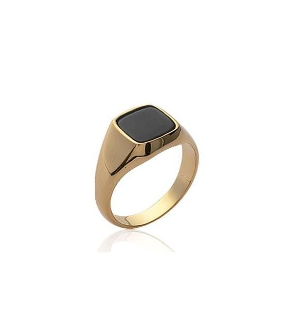 Chevalière carrée onyx plaqué or bague fantaisie-2