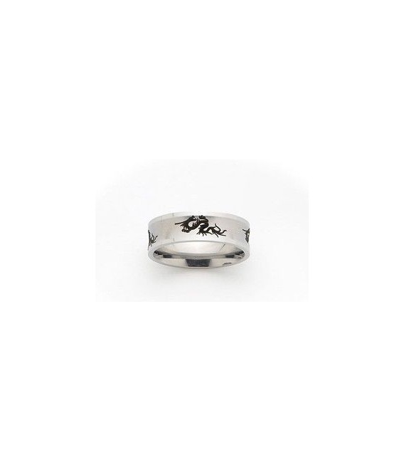 Bague homme acier anneau brossé tribal dragon-1