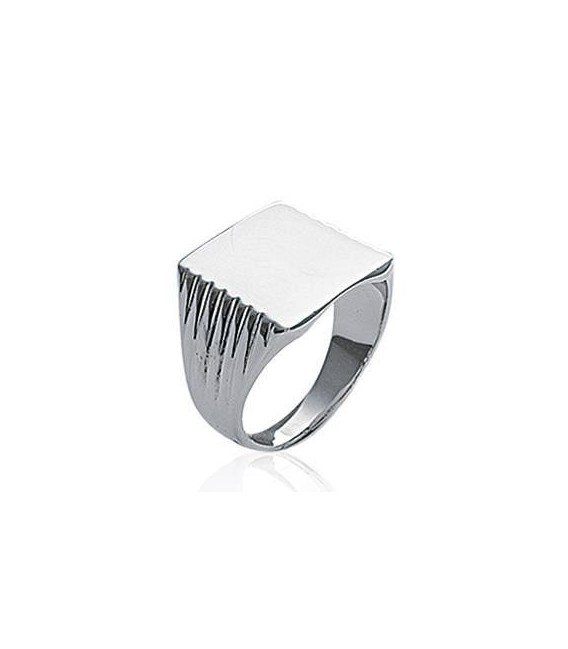 Grosse bague chevalière homme fantaisie argent massif miroir stries-3