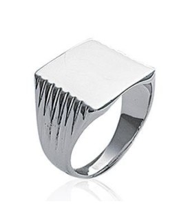 Grosse bague chevalière homme fantaisie argent massif miroir stries