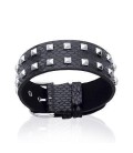 Beau bracelet homme cuir noir clouté d'acier