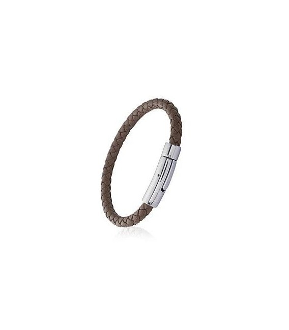 Bracelet homme en cuir brun tressé rond-2