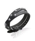 Bracelet lacet en cuir plat noir et clouté acier