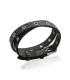 Bracelet deux tours lacet plat en cuir noir et oeillets d'acier-2