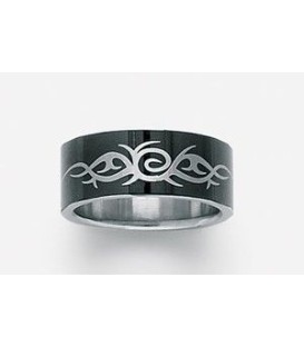 Bague homme acier alliance ruthénium noir anneau tribal-1