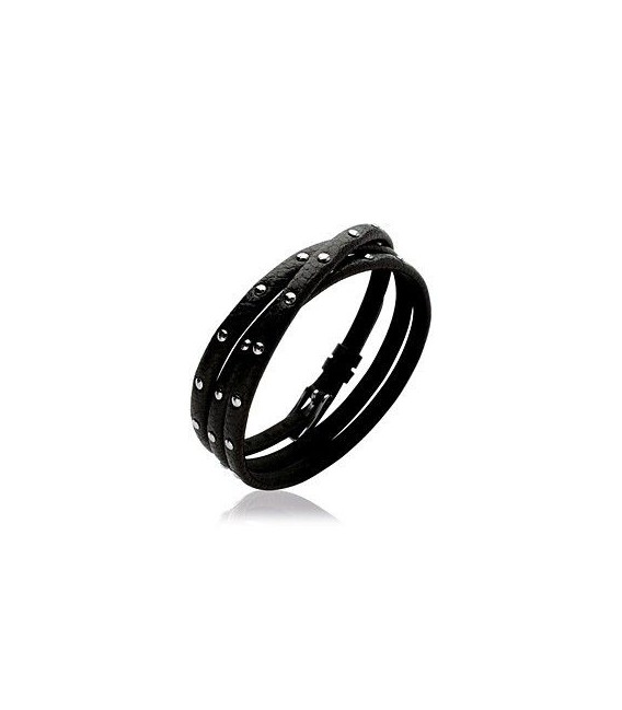 Bracelet lacet pour homme en cuir noir clouté fantaisie-1