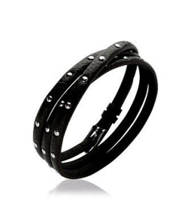 Bracelet lacet pour homme en cuir noir clouté fantaisie