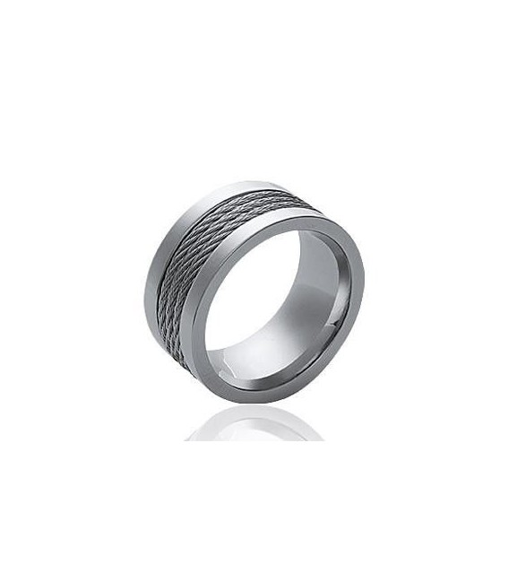 Bague acier homme anneau alliance trois rangs de câbles torsadés-1