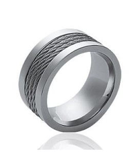 Bague acier homme anneau alliance trois rangs de câbles torsadés