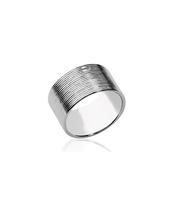 Bague tube argent massif fines stries-1