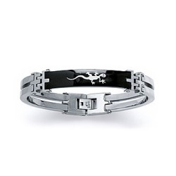 Bracelet homme acier en ruthénium motif salamandre style menottes