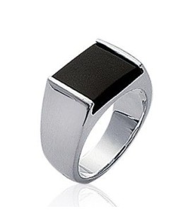 Bague chevalière homme argent massif agate noire