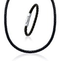 Bracelet homme cuir noir tressé rond