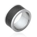 Bague bicolore tube plate anneau acier et carbone