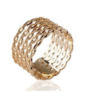 Bague tube plaqué or chaînage maille forçat