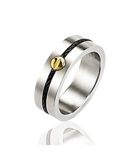 Bague acier et or homme style alliance acier et vis en or