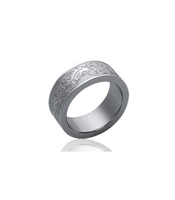 Bague acier homme salamandre stylisée en relief-1