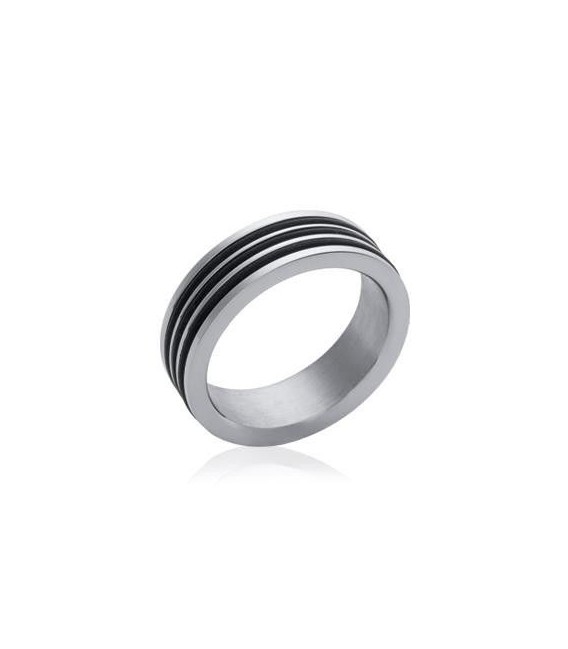 Bague homme acier anneau alliance deux tons-1