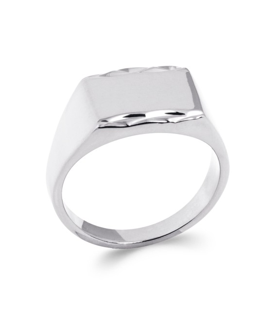 Belle bague chevalière argent massif stylisée de chaque coté miroir-4