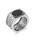 Grosse bague chevalière argent massif agate noire design original quantum 925