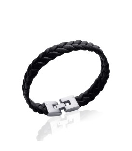 Bracelet homme en cuir noir tressé