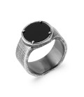 Bague quantum925 chevalière argent massif rehaussée d'une agate noire