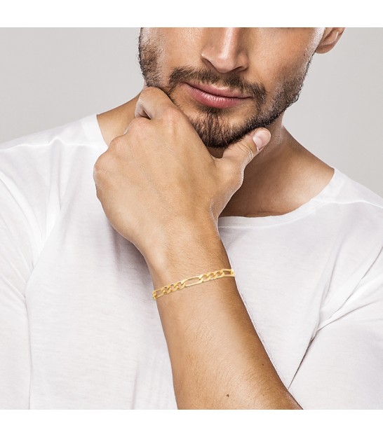 Bracelet Homme Plaque Rectangle Maille Alternée 1/1 Soleillée en Or | Mon Bijou Français