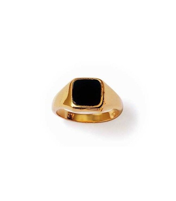 Chevalière carrée onyx plaqué or bague fantaisie-1