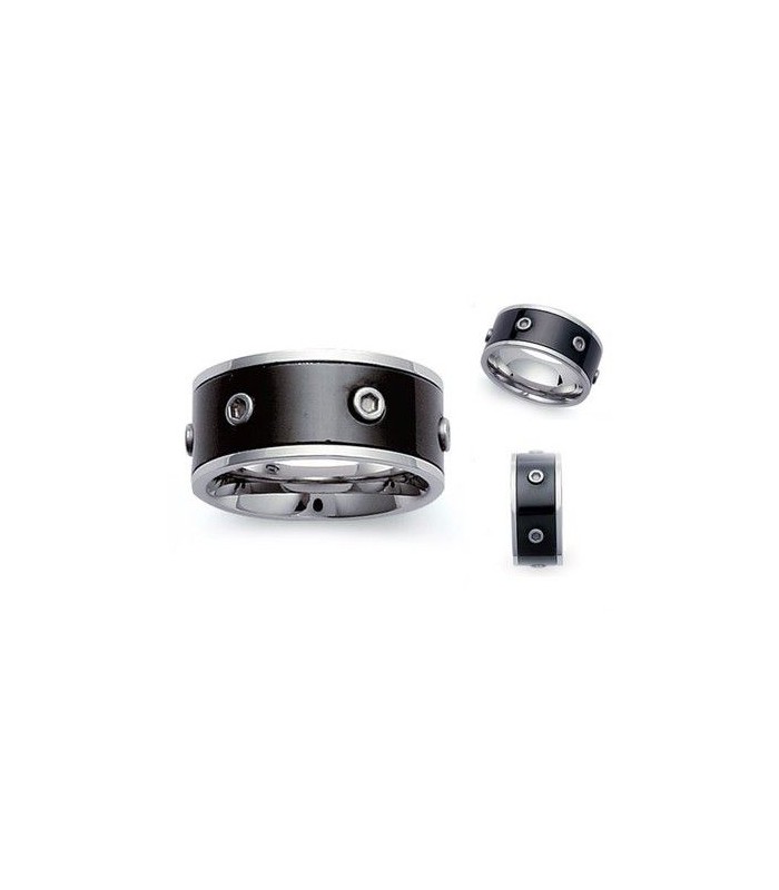 bague homme fantaisie acier et émail imitation cuir