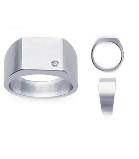 Grosse chevalière acier homme miroir petit zirconium-1
